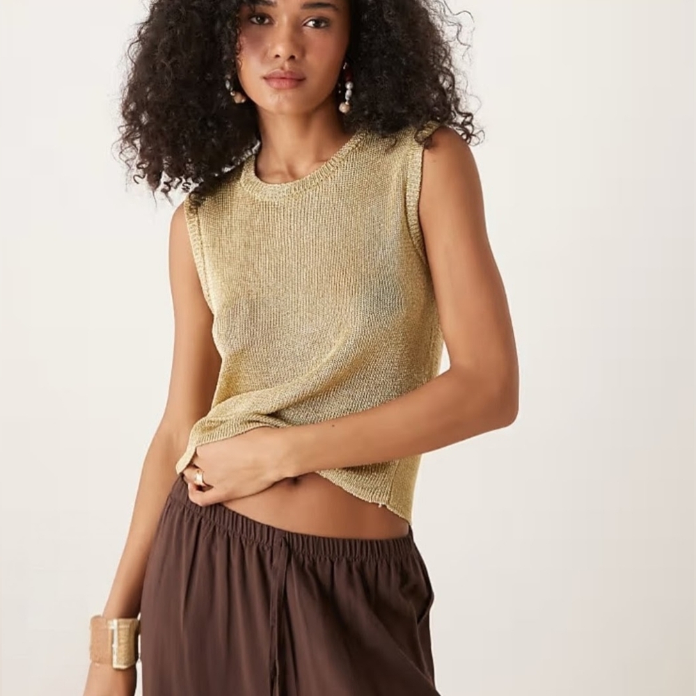 Jones New York Scoop Neck Sweater Shell Vest In Gold Size L